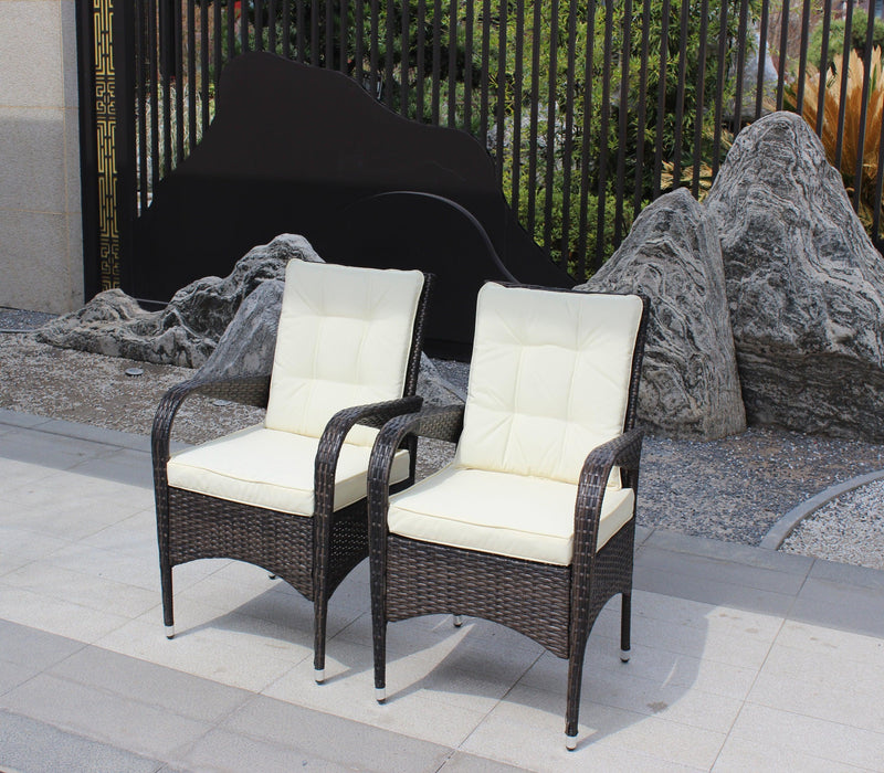 2 PCS Outdoor Rattan Dining Chairs with Beige Color Cushions