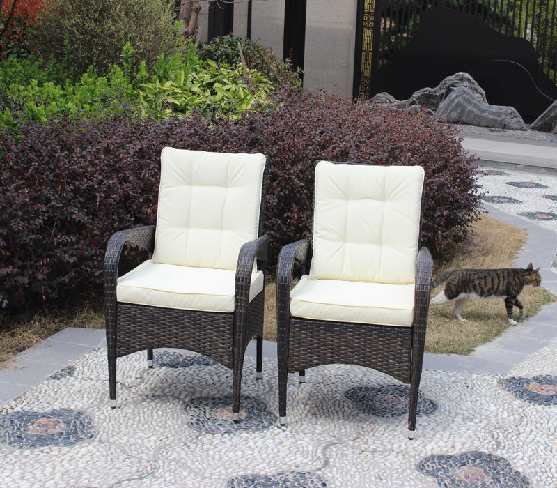 2 PCS Outdoor Rattan Dining Chairs with Beige Color Cushions