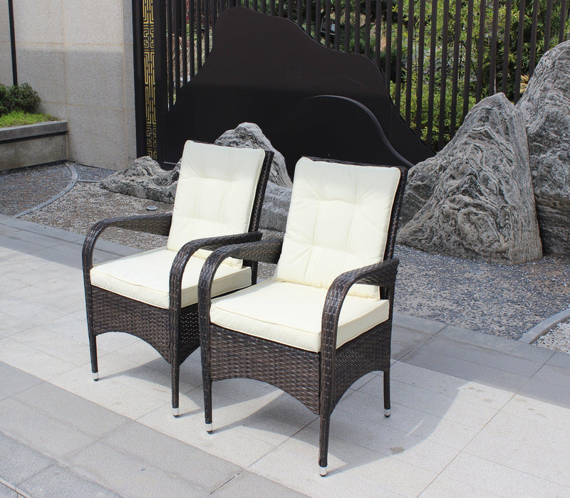 2 PCS Outdoor Rattan Dining Chairs with Beige Color Cushions