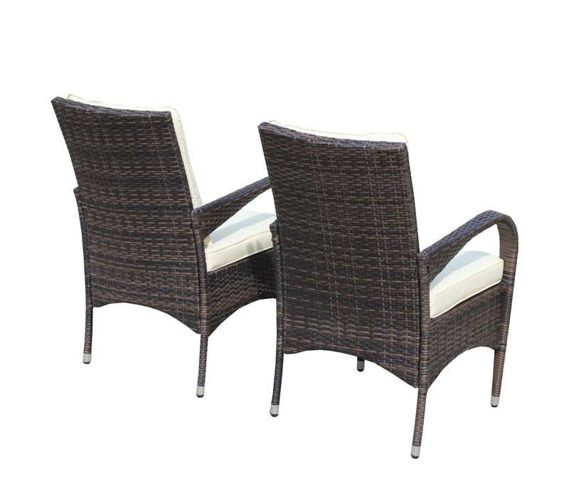 2 PCS Outdoor Rattan Dining Chairs with Beige Color Cushions