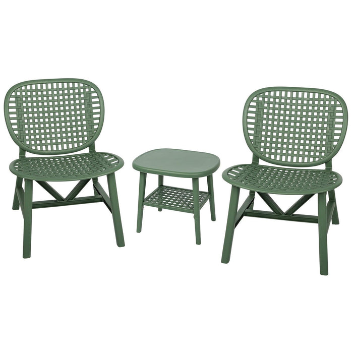 3 PCS Hollow Design Retro Outdoor Patio Tea Table and Chair Set - Green