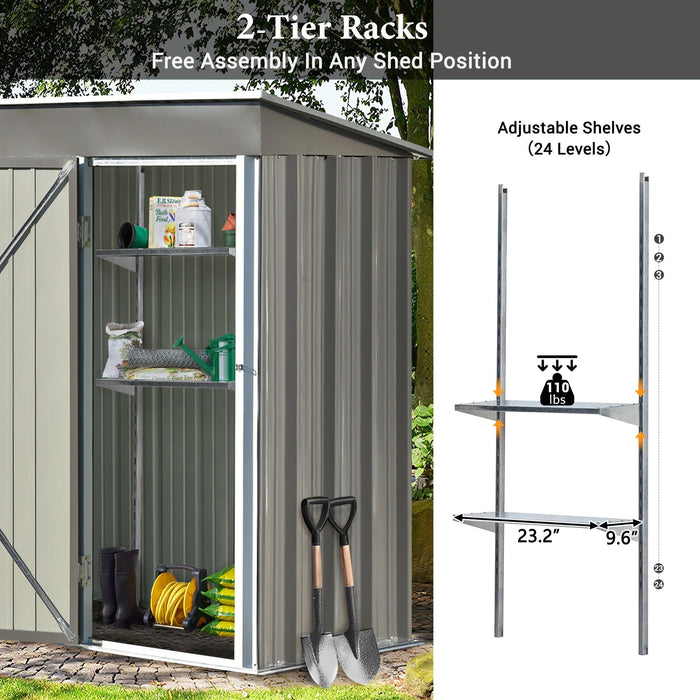 5ft x 3ft Outdoor Garden Metal Lean-to Shed with Metal Adjustable Shelf and Lockable Doors - Gray