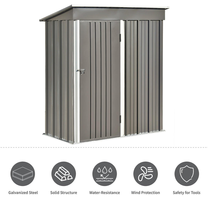 5ft x 3ft Outdoor Garden Metal Lean-to Shed with Metal Adjustable Shelf and Lockable Doors - Gray