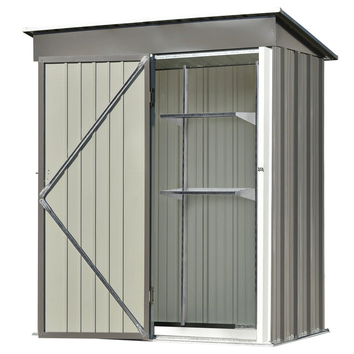 5ft x 3ft Outdoor Garden Metal Lean-to Shed with Metal Adjustable Shelf and Lockable Doors - Gray