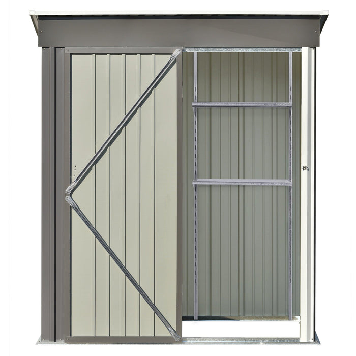 5ft x 3ft Outdoor Garden Metal Lean-to Shed with Metal Adjustable Shelf and Lockable Doors - Gray