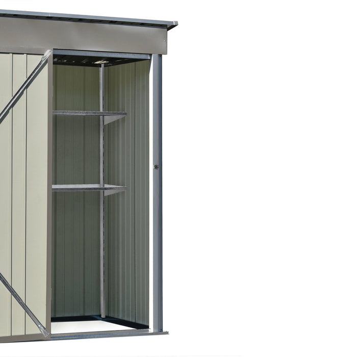 5ft x 3ft Outdoor Garden Metal Lean-to Shed with Metal Adjustable Shelf and Lockable Doors - Gray