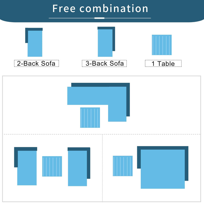 3 PCS Outdoor Aluminum Alloy Sectional Sofa Set with End Table, Coffee Table, and Gray Cushion