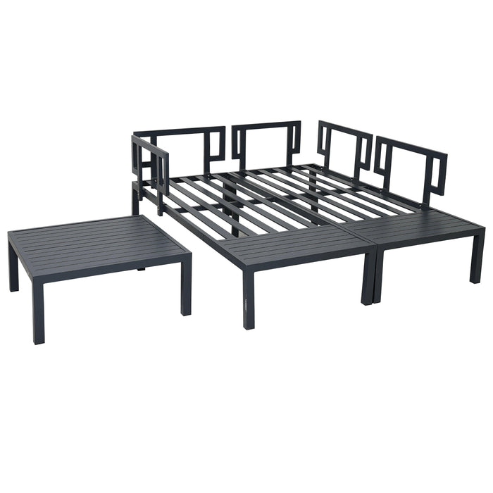 3 PCS Outdoor Aluminum Alloy Sectional Sofa Set with End Table, Coffee Table, and Gray Cushion