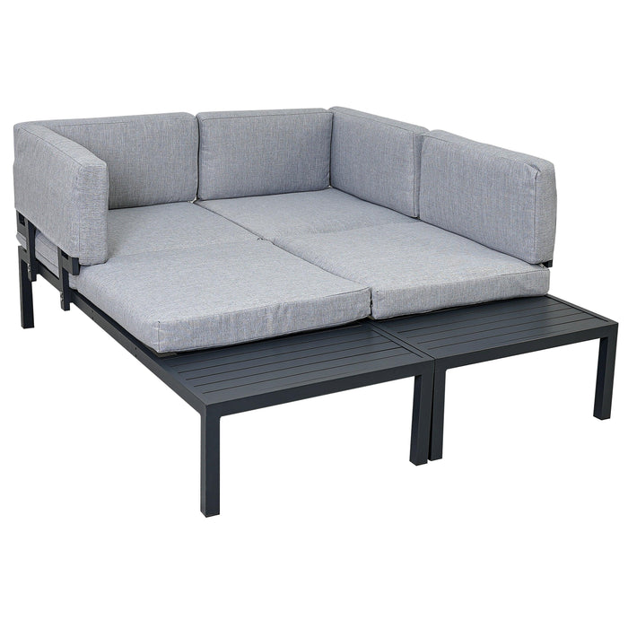 3 PCS Outdoor Aluminum Alloy Sectional Sofa Set with End Table, Coffee Table, and Gray Cushion