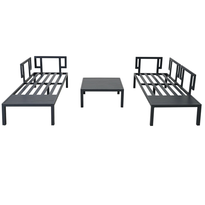 3 PCS Outdoor Aluminum Alloy Sectional Sofa Set with End Table, Coffee Table, and Gray Cushion