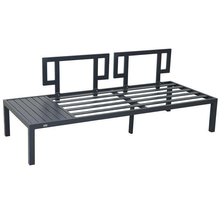 3 PCS Outdoor Aluminum Alloy Sectional Sofa Set with End Table, Coffee Table, and Gray Cushion