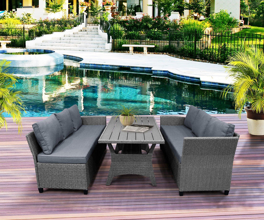 Outdoor Patio Furniture PE Rattan Wicker  Sectional Sofa Set with Table and Gray Cushions