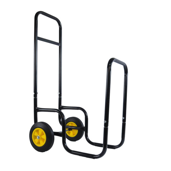 Heavy Duty Black Steel Firewood RackStorage Mover with Rolling Wheels