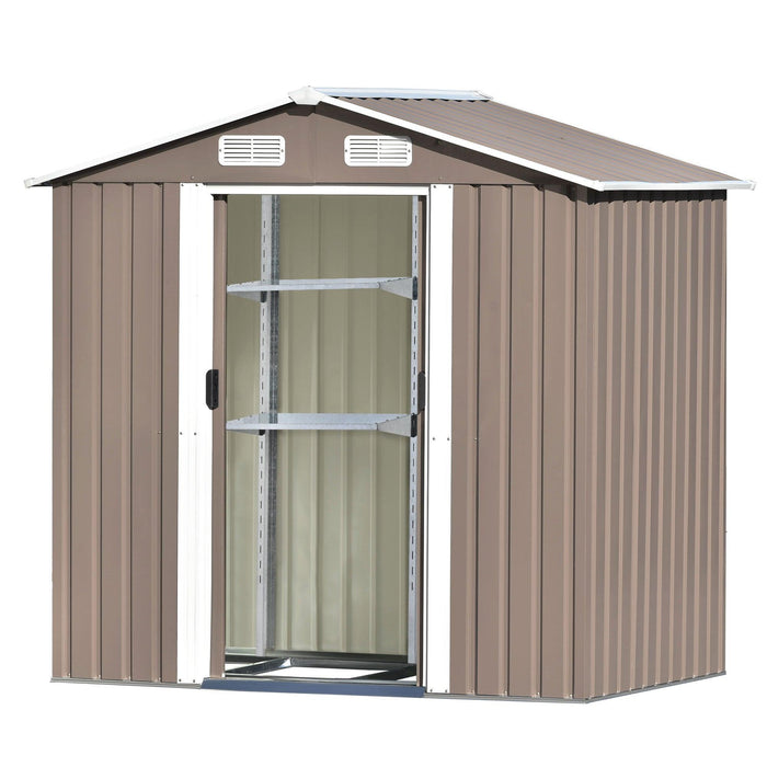 6ft x 4ft Outdoor Garden Shed with Metal Adjustable Shelf and Lockable Doors - Brown