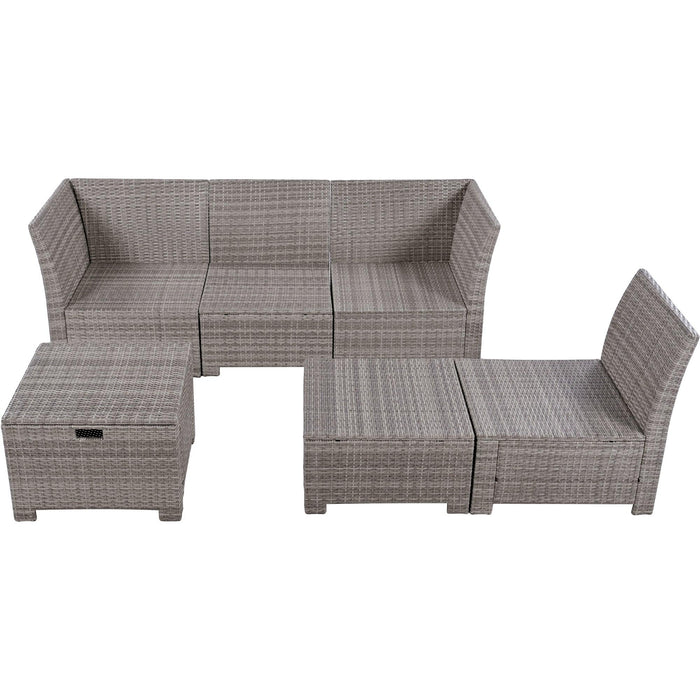 6 PCS Outdoor Wicker Rattan Arrangeable Sofa Set with Beige Cushions