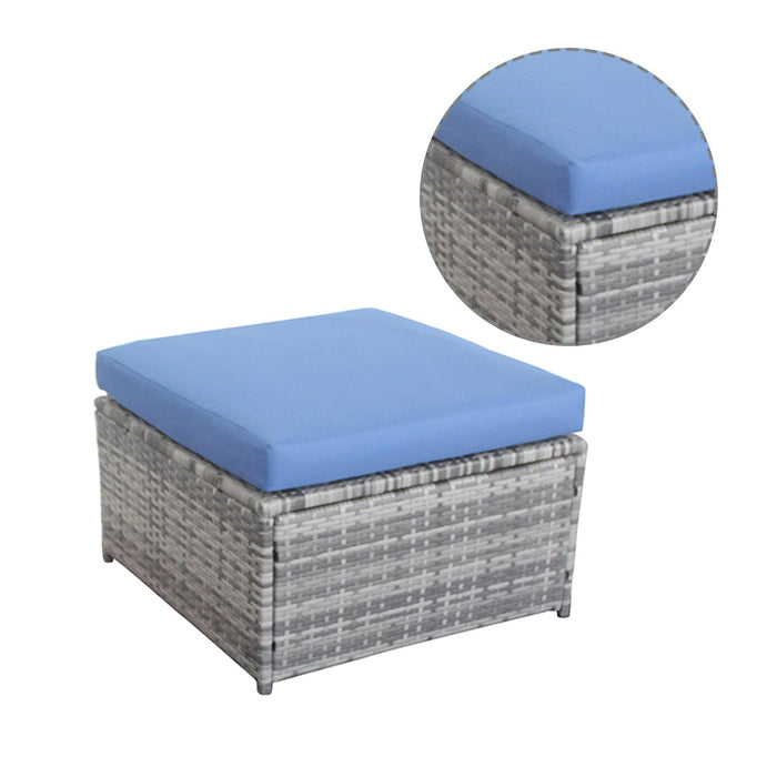 Outdoor Sectional Wicker Rattan Sofa Set with Blue Cushions