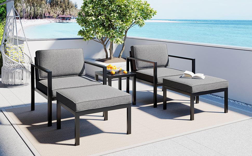 5 PCS Outdoor Patio Aluminum Alloy Conversation Set with Coffee Table and Gray Cushions