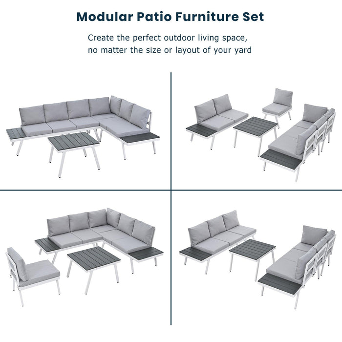 5 PCS Industrial Aluminum Outdoor Patio Furniture Setwith End Tables, Coffee Table