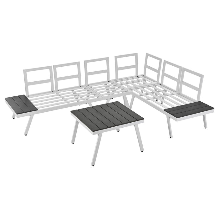 5 PCS Industrial Aluminum Outdoor Patio Furniture Setwith End Tables, Coffee Table