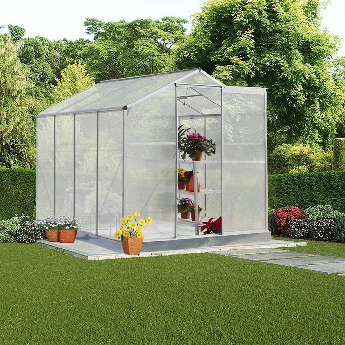 6ft x 8ft Walk-in Greenhouse with Heavy Duty Aluminum Frame and 4mm UV Polycarbonate Panels