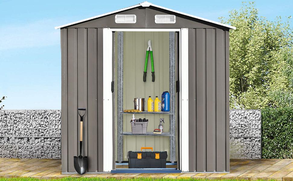 6ft x 4ft Outdoor Garden Lean-to Shed with Metal Adjustable Shelf and Lockable Doors - Gray