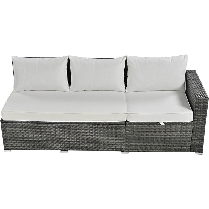 6 PCS Outdoor All Weather PE Rattan Sofa Set  with Adjustable Seat,Storage Box, Tempered Glass Top Table, and Beige Cushions