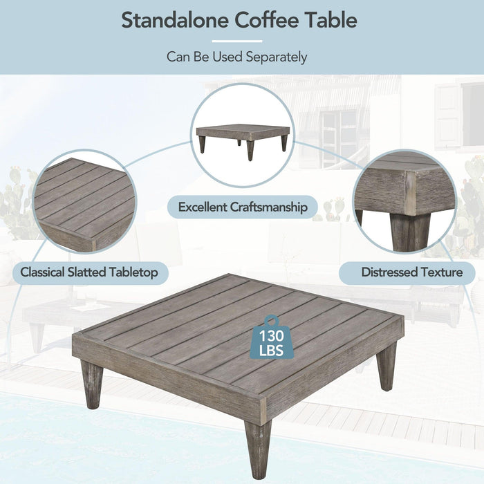 3 PCS Outdoor Patio Furniture Set Solid Wood Sectional Sofa Set with Coffee Table, Side Table, and Beige Cushions