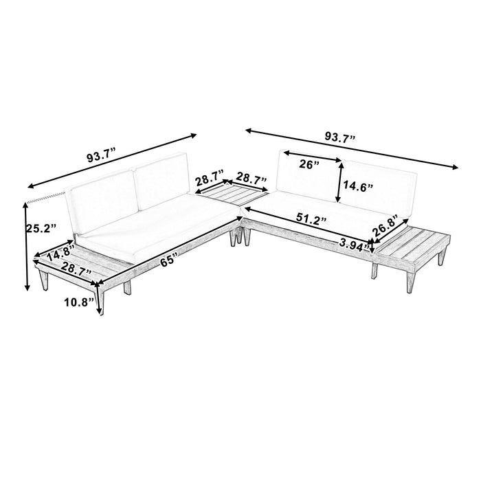 3 PCS Outdoor Patio Furniture Set Solid Wood Sectional Sofa Set with Coffee Table, Side Table, and Beige Cushions