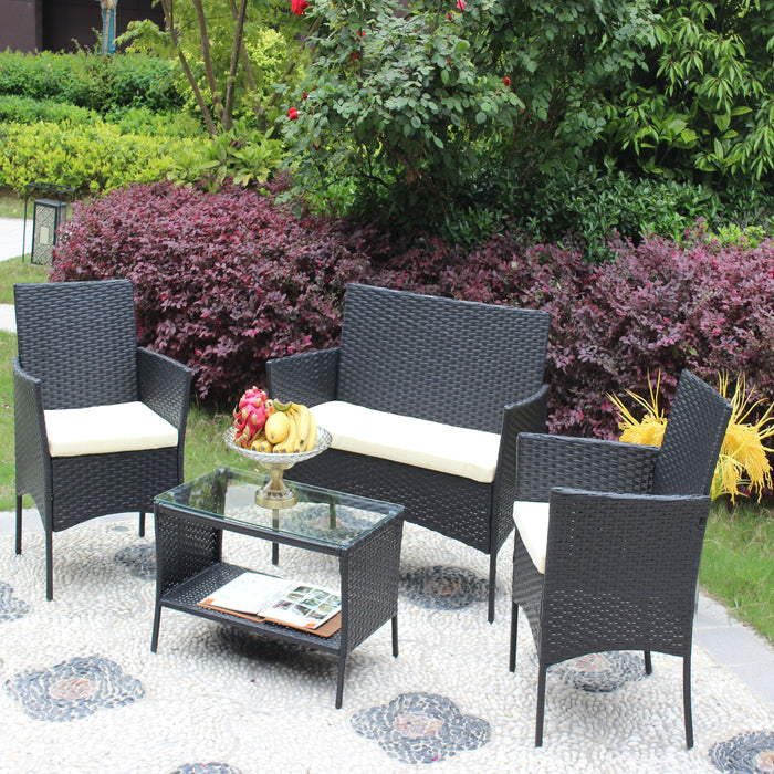 4 PCS Outdoor Patio Seating Group with Beige Cushioned Seat