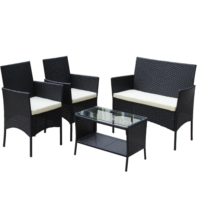 4 PCS Outdoor Patio Seating Group with Beige Cushioned Seat