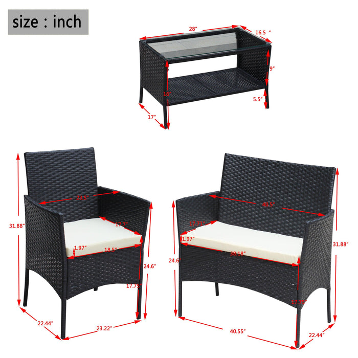 4 PCS Outdoor Patio Seating Group with Beige Cushioned Seat