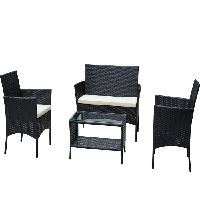 4 PCS Outdoor Patio Seating Group with Beige Cushioned Seat