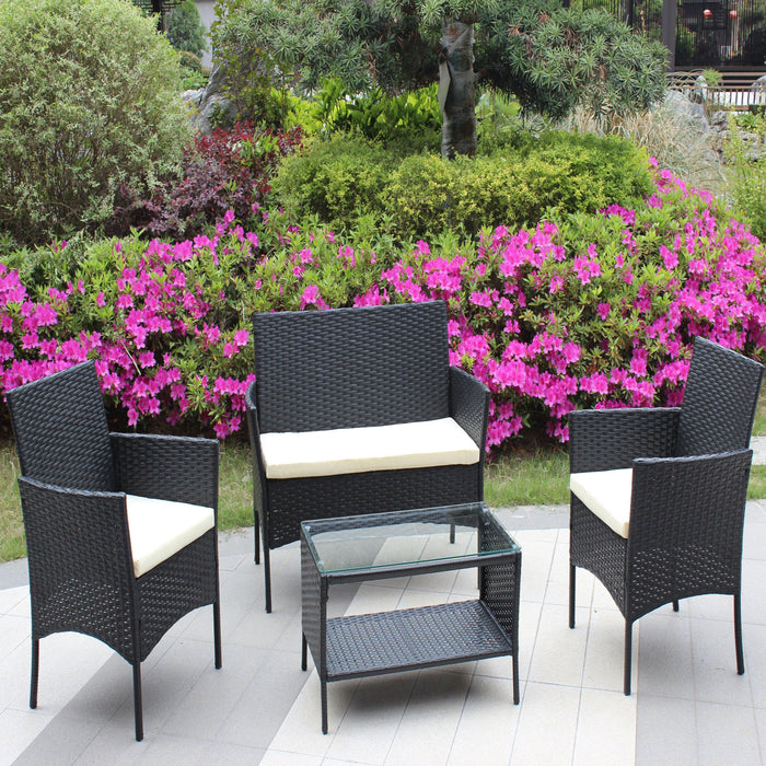 4 PCS Outdoor Patio Seating Group with Beige Cushioned Seat