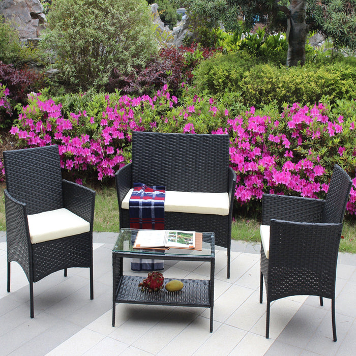 4 PCS Outdoor Patio Seating Group with Beige Cushioned Seat