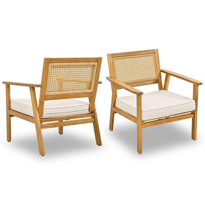 4 PCS Outdoor Living Space Acacia Wood Furniture Set with Mesh Design and Beige Cushions