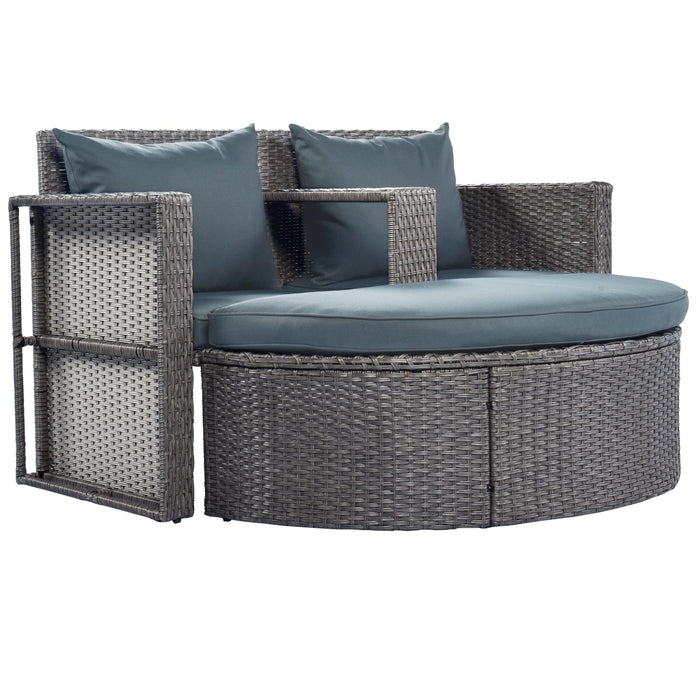 2 PCS OutdoorAll-Weather PE Wicker Rattan Seating Set with Half-moon Side Table and Gray Cushions