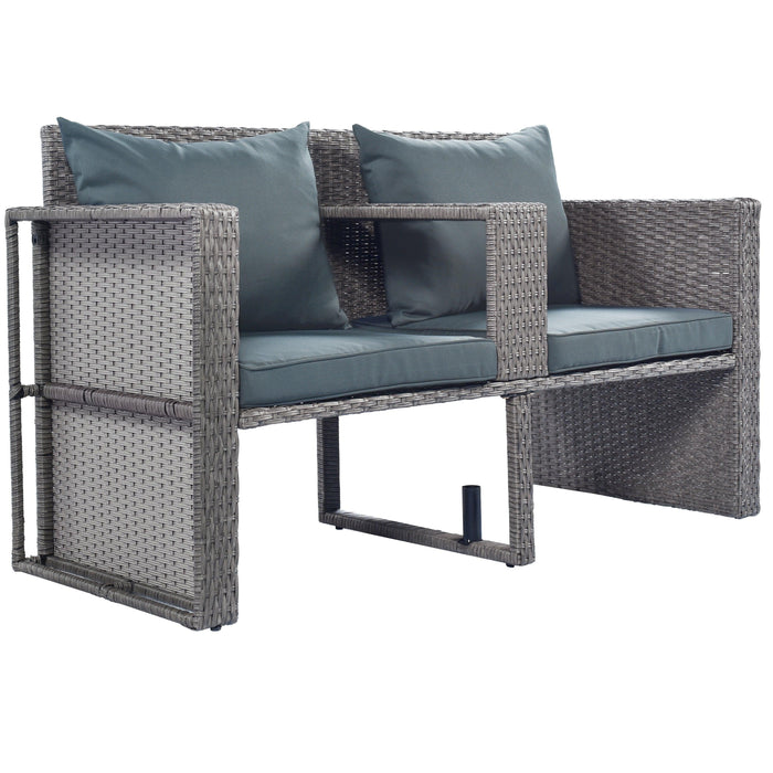 2 PCS OutdoorAll-Weather PE Wicker Rattan Seating Set with Half-moon Side Table and Gray Cushions