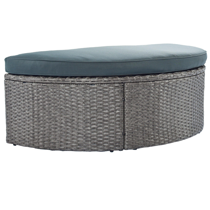 2 PCS OutdoorAll-Weather PE Wicker Rattan Seating Set with Half-moon Side Table and Gray Cushions