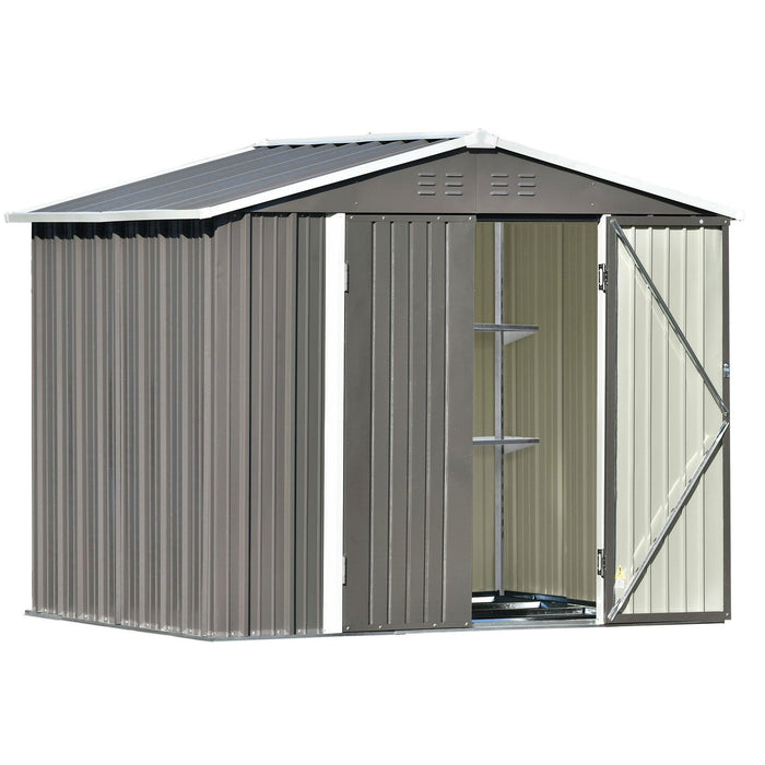 8ft x 6ft Outdoor Garden Lean-to Shed with Metal Adjustable Shelf and Lockable Doors - Gray