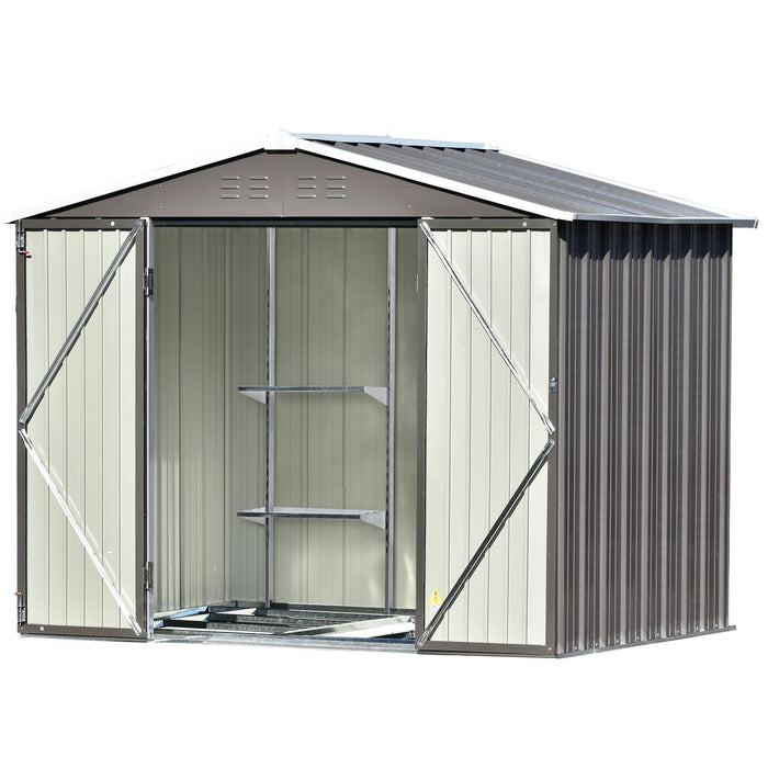 8ft x 6ft Outdoor Garden Lean-to Shed with Metal Adjustable Shelf and Lockable Doors - Gray