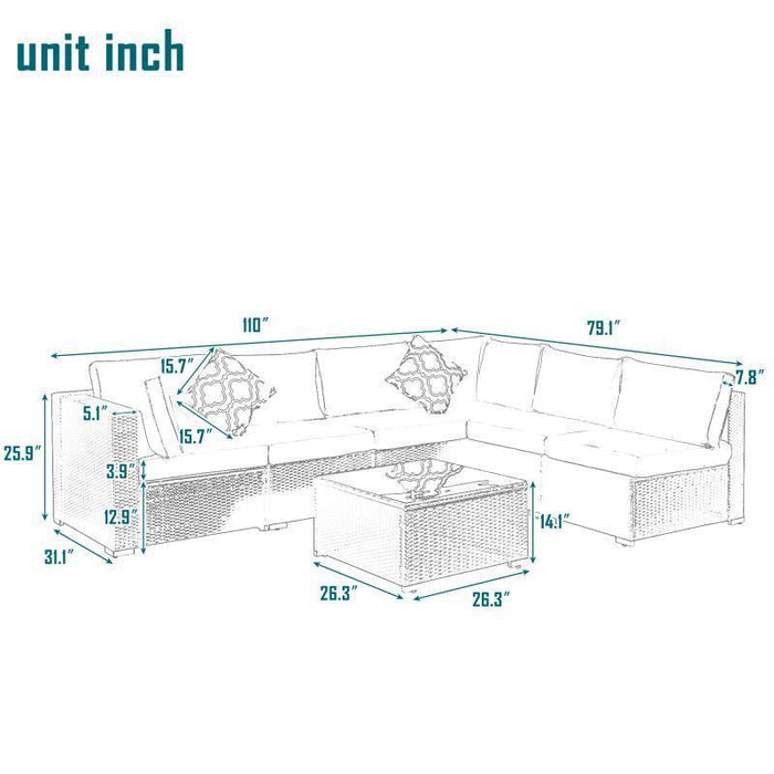 7 PCS Outdoor Garden Patio Furniture PE Rattan Wicker Cushioned Sofa Sets with 2 Pillows and Coffee Table