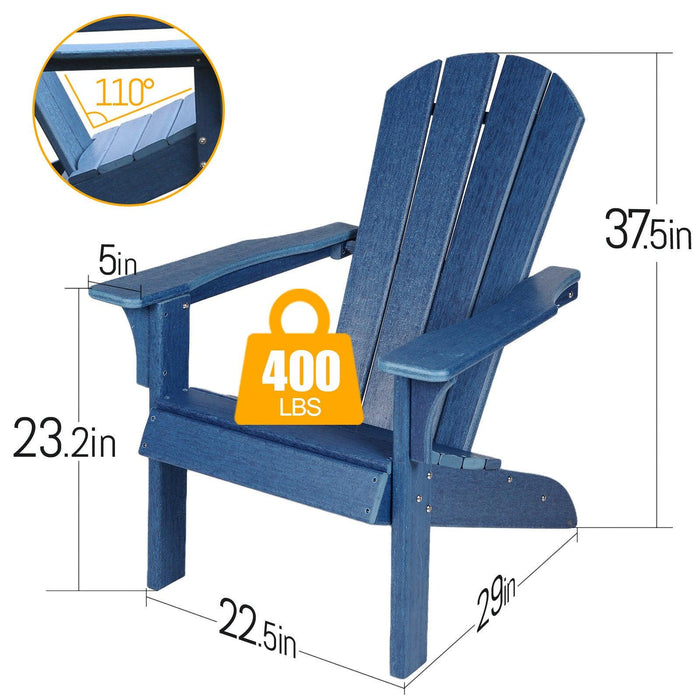 HDPE Adirondack Chair Sunlight Resistant for Fire Pits Decks Gardens Campfire Chairs - Blue