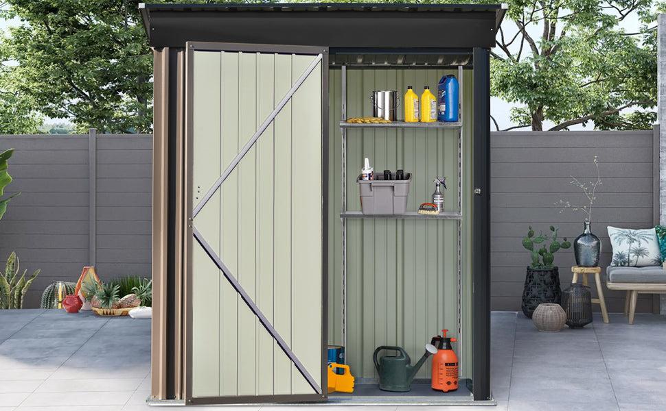 5ft x 3ft Outdoor Garden Lean-to Shed with Metal Adjustable Shelf and Lockable Door