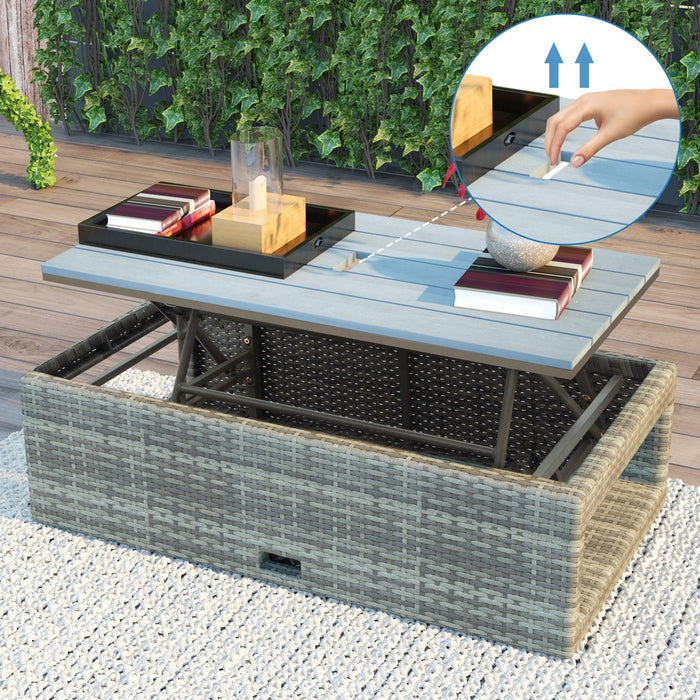 4 PCS Outdoor Backyard Patio All-weather PE Rattan Wicker Sectional Furniture Set with Retractable Table - Gray