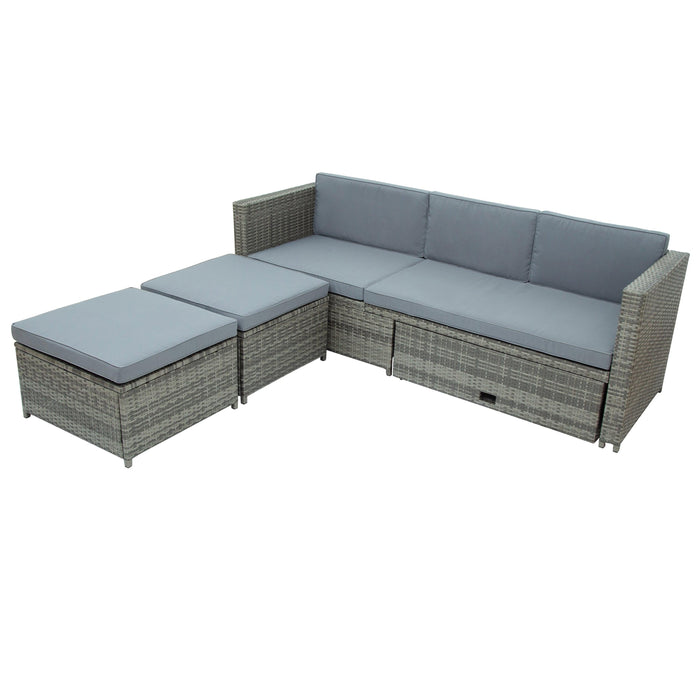 4 PCS Outdoor Backyard Patio All-weather PE Rattan Wicker Sectional Furniture Set with Retractable Table - Gray