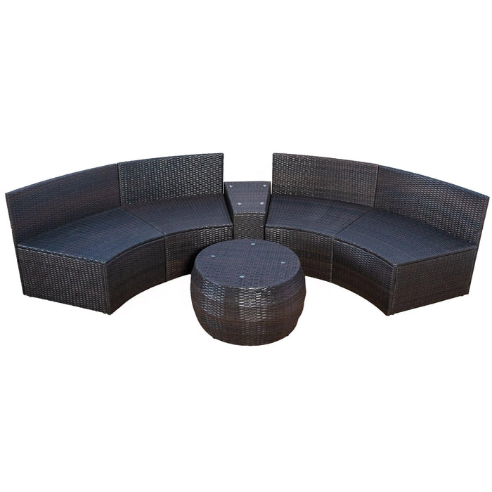 4 PCS Outdoor Patio Half-Moon Sectional Furniture Wicker Sofa Set with Two Pillows, Coffee Table, and Blue Cushions