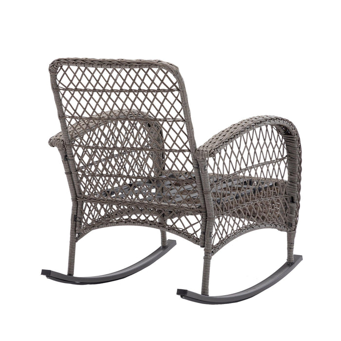 3 PCS Outdoor FurnitureModern Wicker Rattan Rocking Chair Set with Gray Cushion