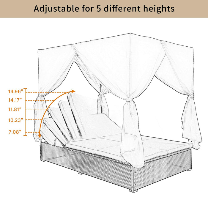 Outdoor Patio Wicker Sunbed Daybed with Cushions and Adjustable Seats - Beige Cushions