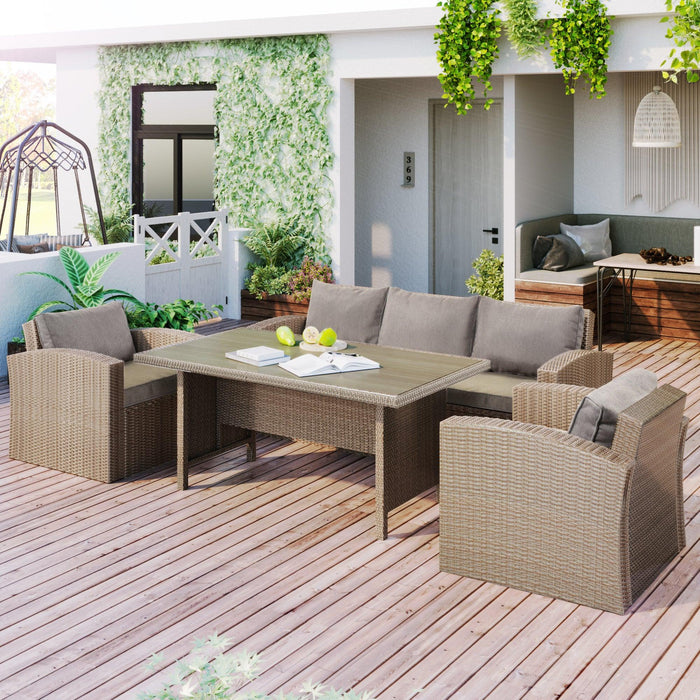 4 PCS Outdoor Patio Furniture Set Conversation Set Wicker Furniture Sofa Set with Gray Cushions