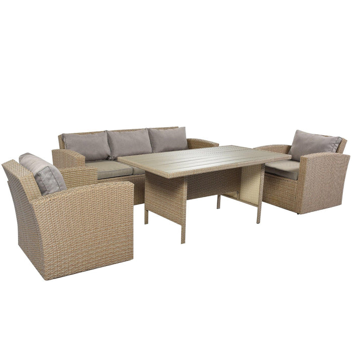 4 PCS Outdoor Patio Furniture Set Conversation Set Wicker Furniture Sofa Set with Gray Cushions